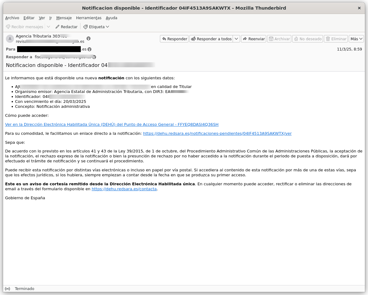 Ejemplo de correo fraudulento